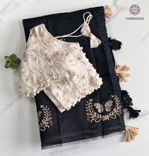 Load image into Gallery viewer, New Beautiful Chanderi Cotton Heavy Embroidered n Tussels Work Fancy Designer Wedding Wear Saree With Stitched Blouse
