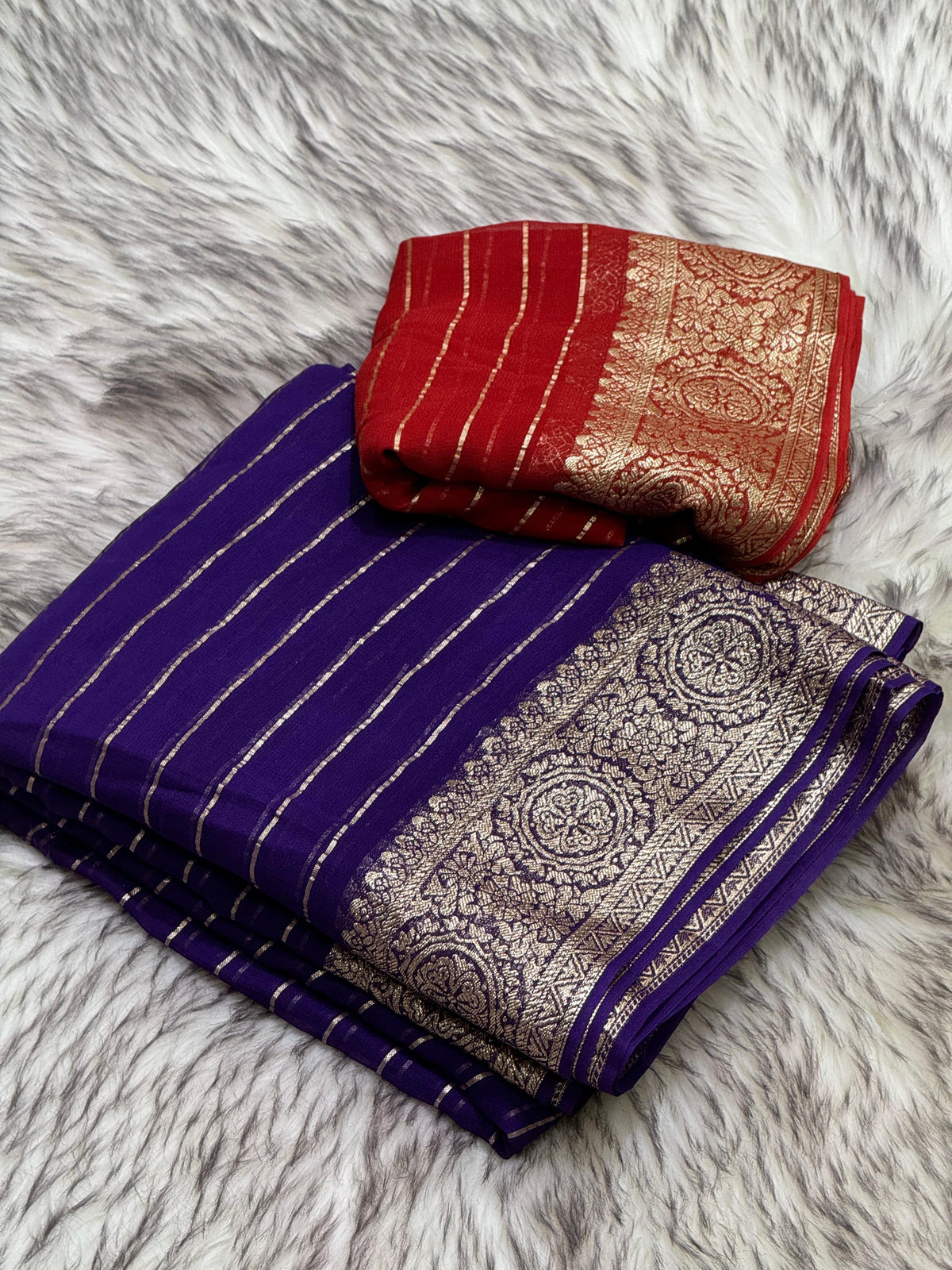 Latest Wedding wear Purple Color Viscose Georgette Jacquard Weaving Work Designer Saree