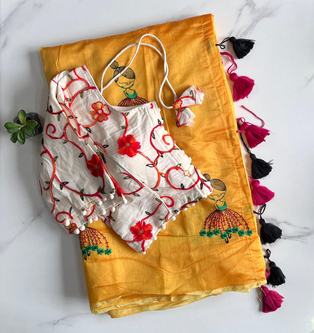New Function Wear Chanderi Cotton Embroidery n Tussels Work Fancy Designer Saree With Stitched Blouse
