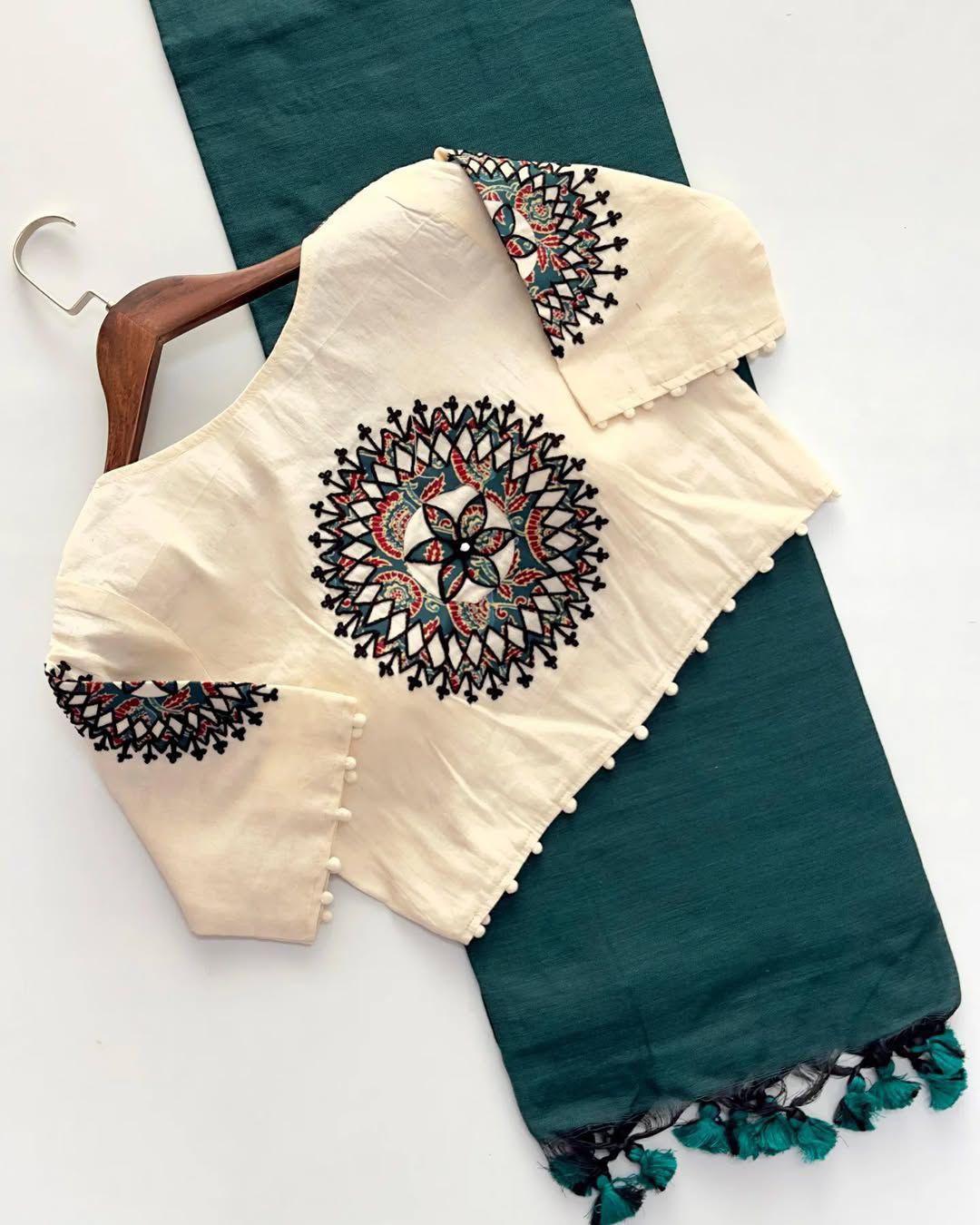 Latest Cotton Fabric Tussels Work Fancy Designer Function Wear Saree With Stitched Blouse
