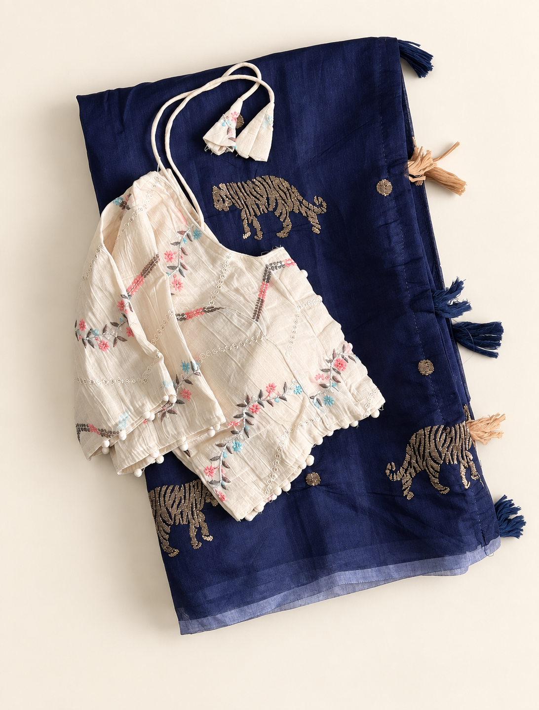 Charismatic Festive Wear Chanderi Cotton Embroidered n Tussels Work Designer Saree With Stitched Blouse
