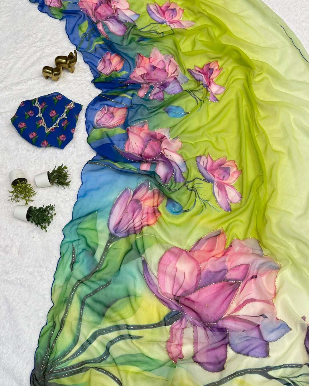 Latest Festive Wear Multicolor Soft Chiffon Print Embroidery n Hand Work Fancy Designer Saree With Blouse