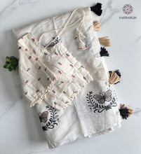 Load image into Gallery viewer, New Beautiful Chanderi Cotton Heavy Embroidered n Tussels Work Fancy Designer Wedding Wear Saree With Stitched Blouse
