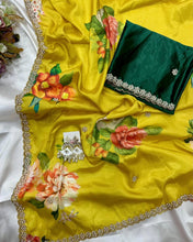 Load image into Gallery viewer, New Wedding Wear Pure Chinnon Silk Print Embroidery n Diamond Work Fancy Designer Saree
