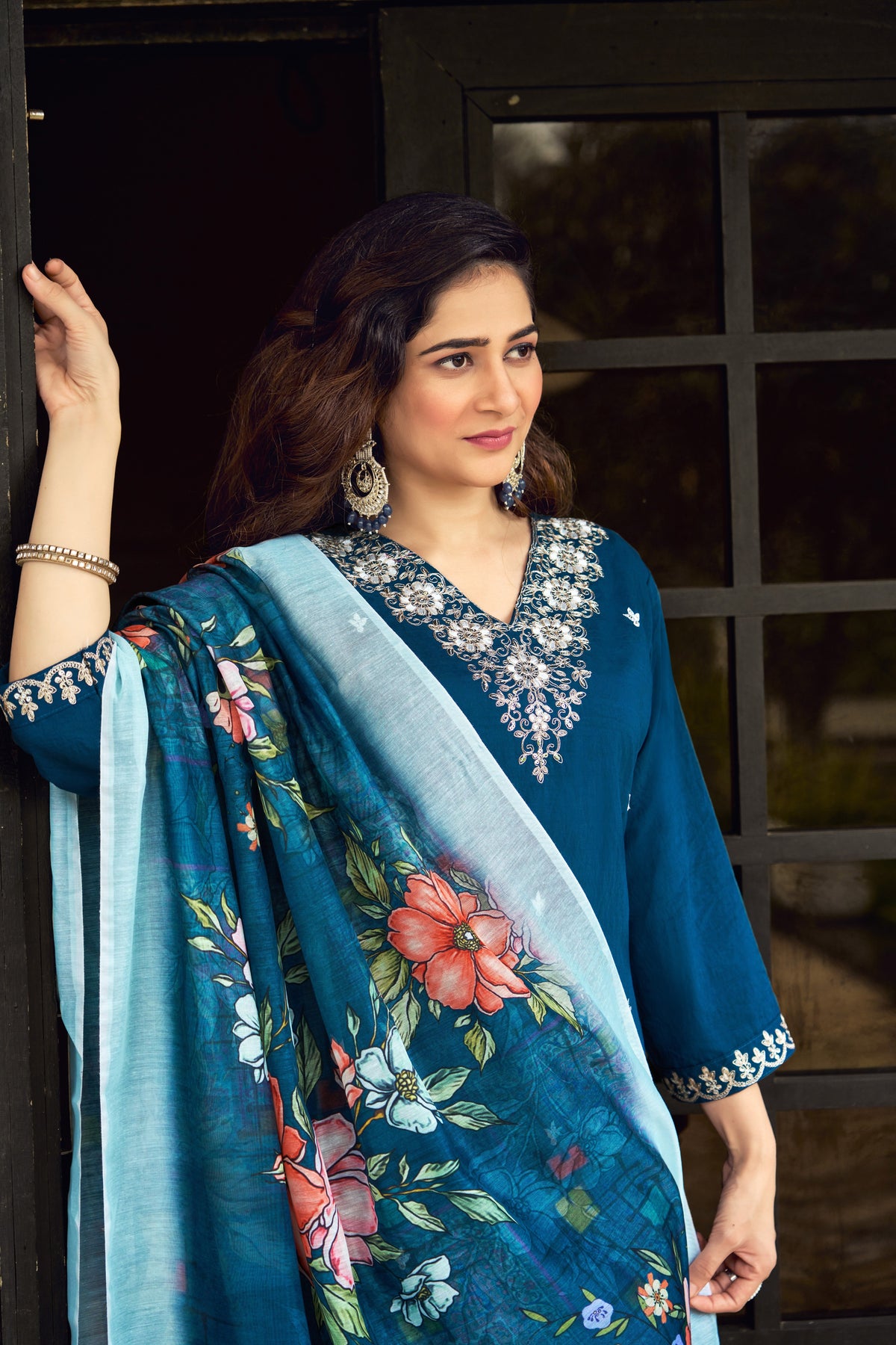 Glamorous Wedding Wear Rayon Silk Embroidery n Sequence Work Designer Straight Kurta With Trouser Dupatta Set