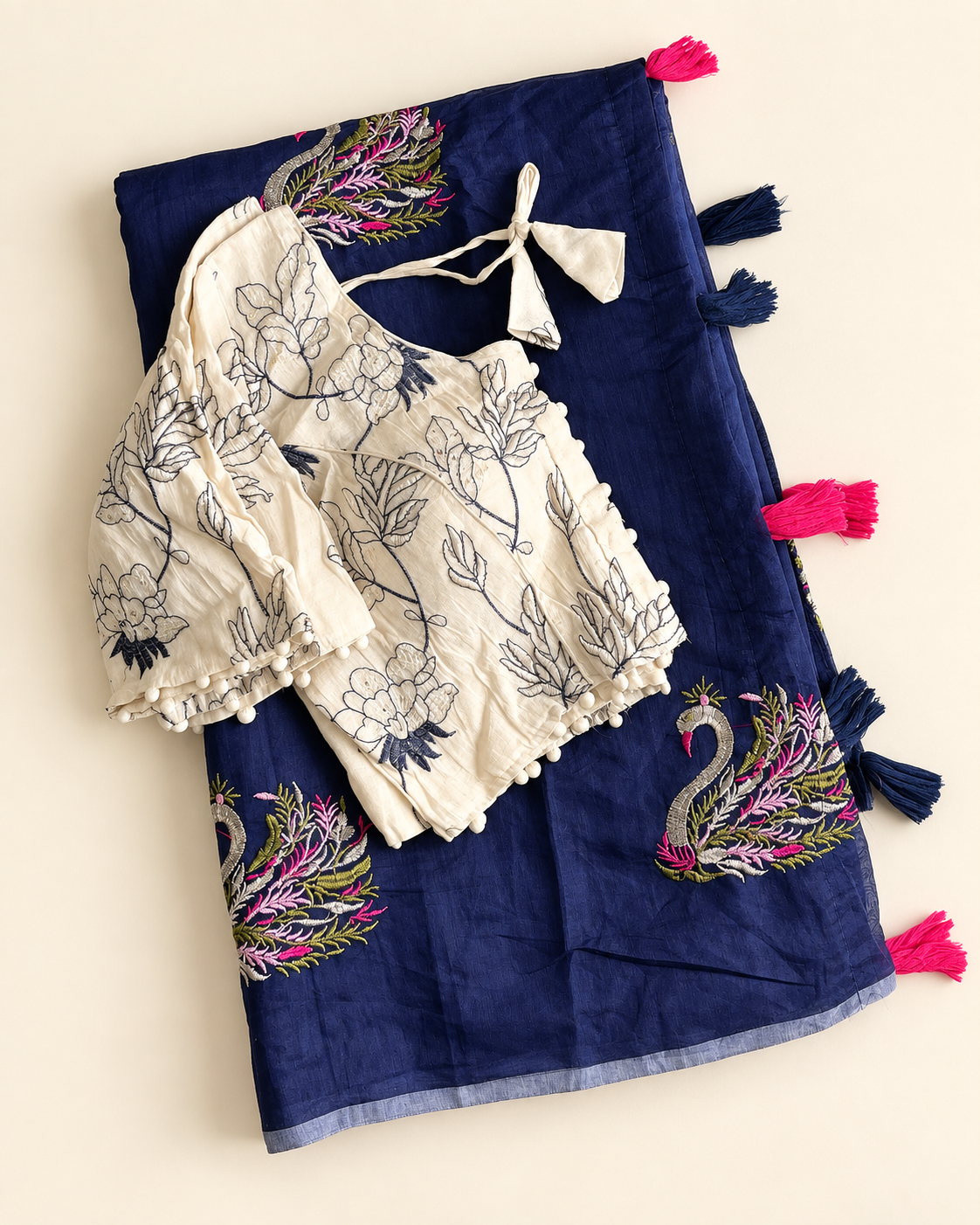Excellent Festive Wear Chanderi Cotton Embroidery n Tussels Work Fancy Designer Festive Wear Saree With Stitched Blouse