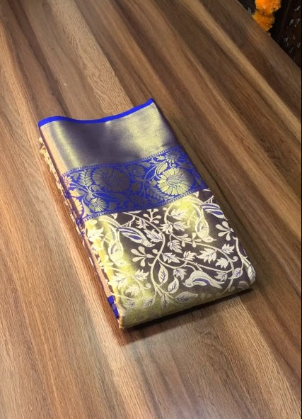 New Wedding Wear Kanjivaram Silk Pure Zari Weaving with Beautiful Meena Weaving Saree