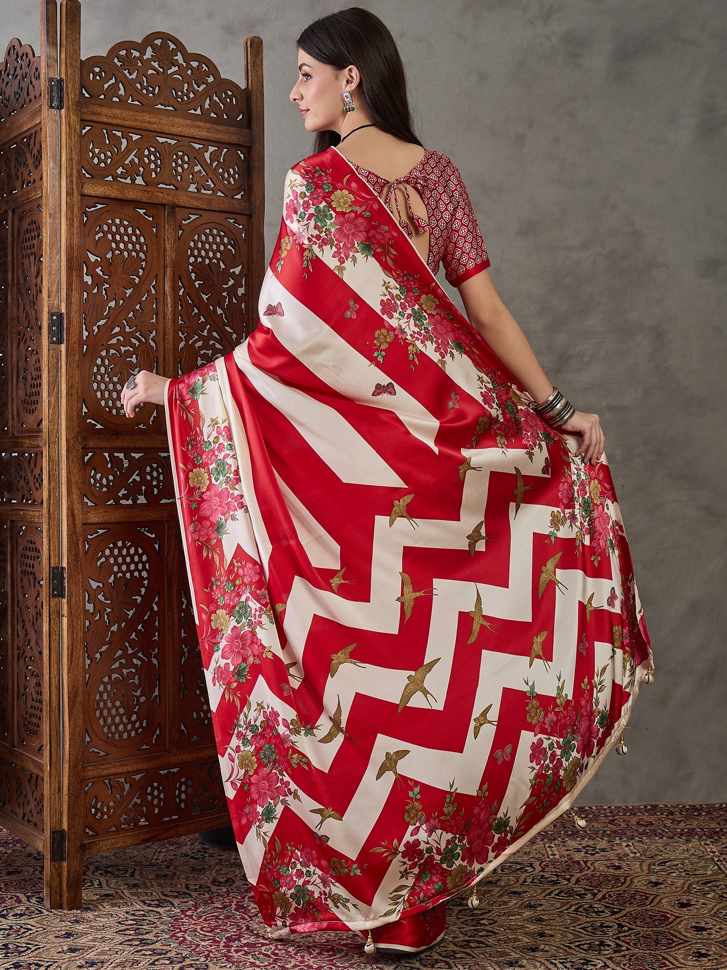 Opulent Wedding Wear Satin Silk Floral Print Designer Saree For Occasion