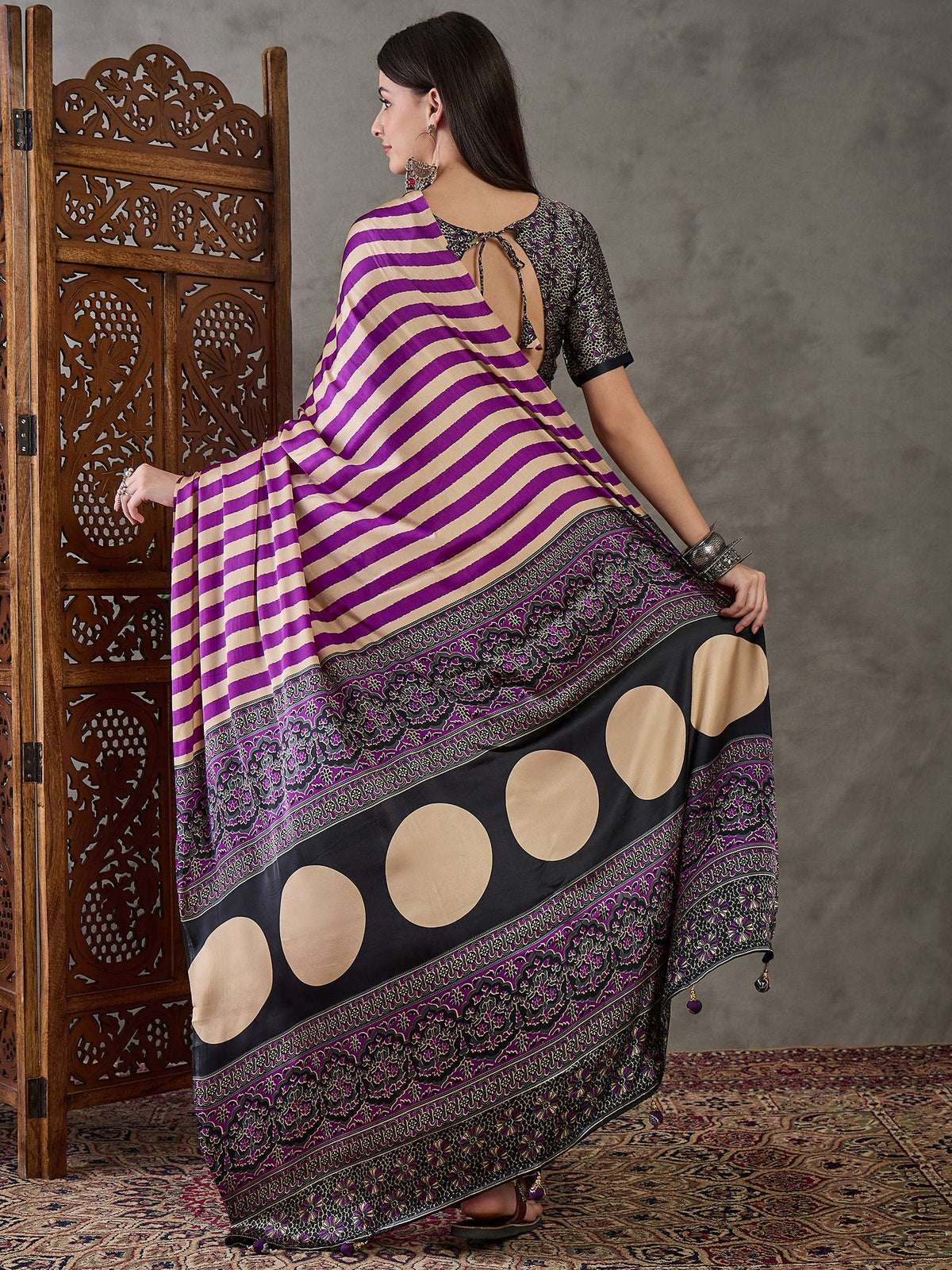 Gratifying Festive Wear Silk Print Design Rich Pallu Fancy Saree With Unstitched Blouse Piece