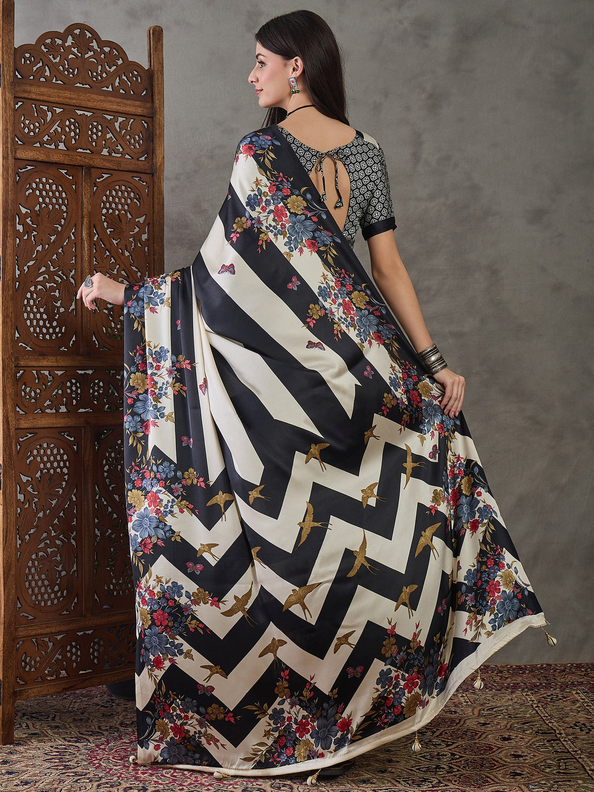 Opulent Wedding Wear Satin Silk Floral Print Designer Saree For Occasion