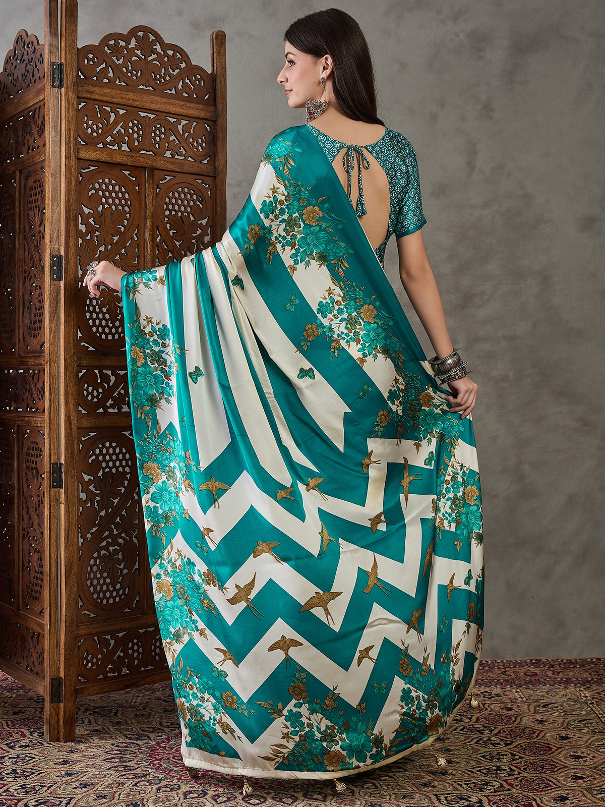 Opulent Wedding Wear Satin Silk Floral Print Designer Saree For Occasion