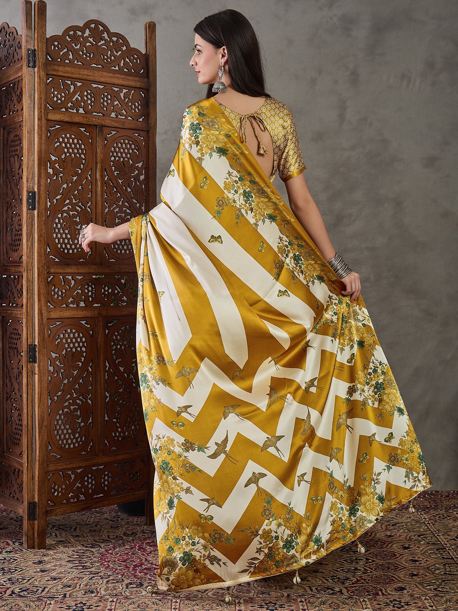 Opulent Wedding Wear Satin Silk Floral Print Designer Saree For Occasion