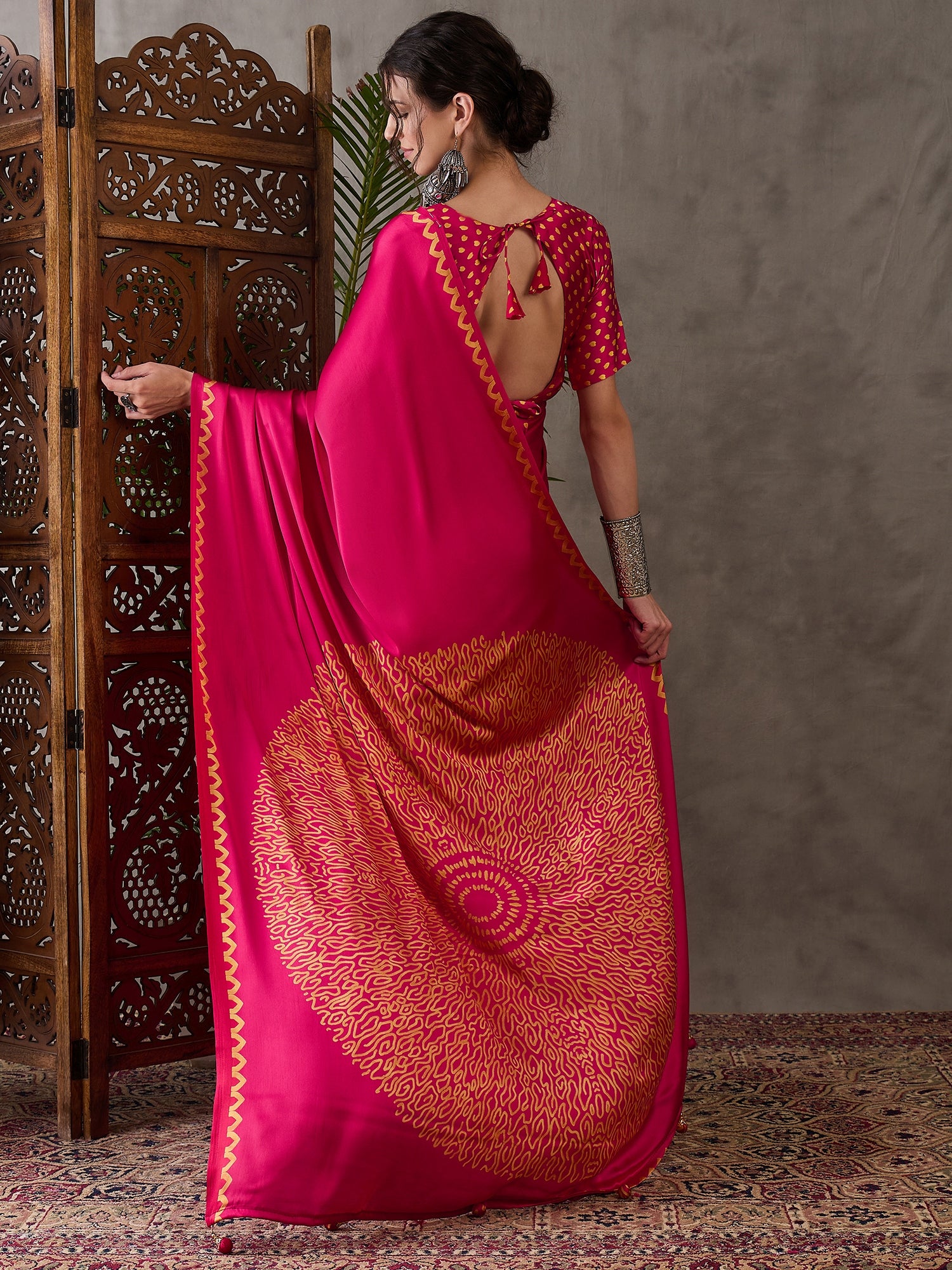 Whimsical Party Wear Silk Print Design Fancy Saree With Unstitched Blouse Piece