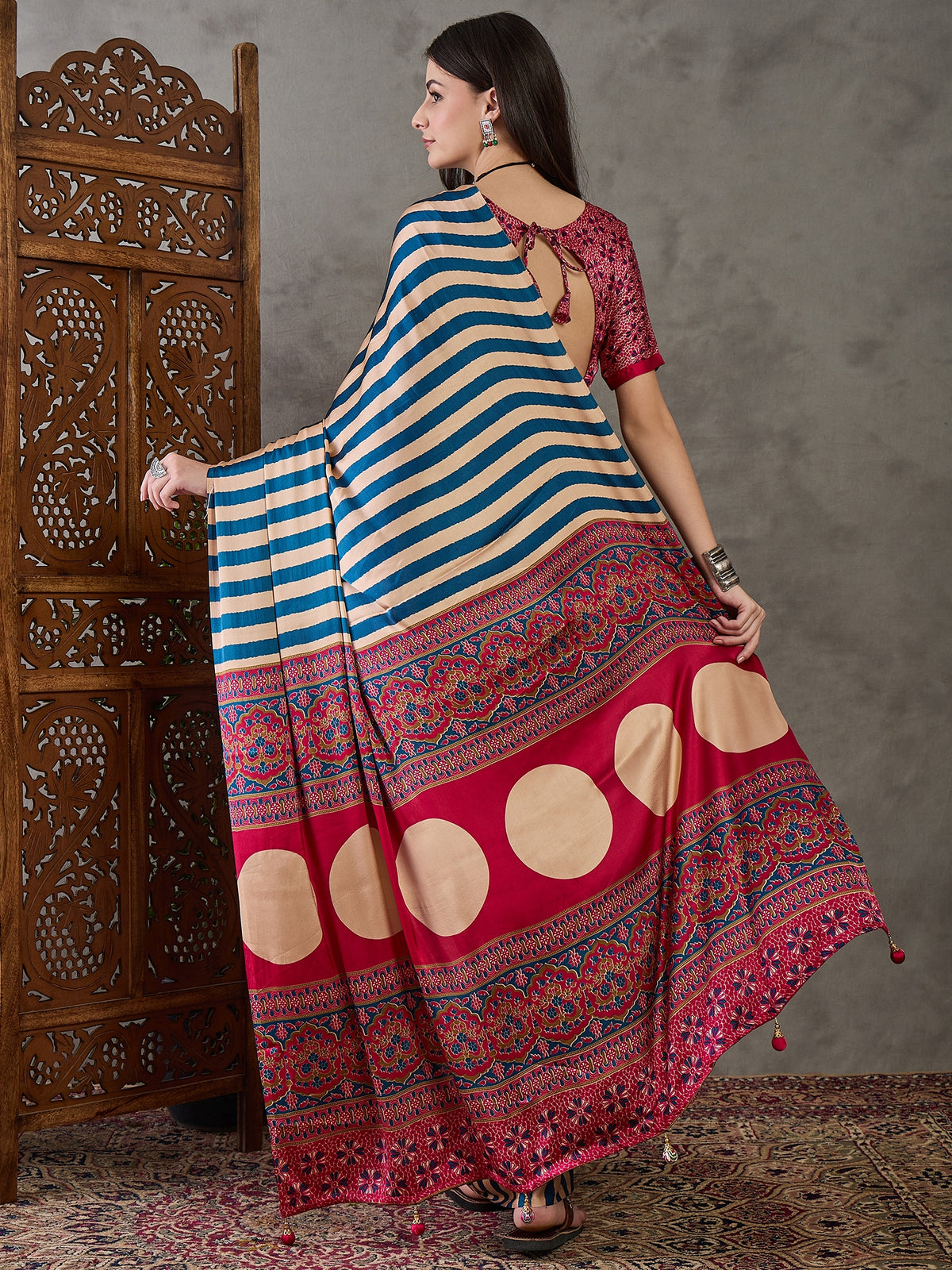 Gratifying Festive Wear Silk Print Design Rich Pallu Fancy Saree With Unstitched Blouse Piece