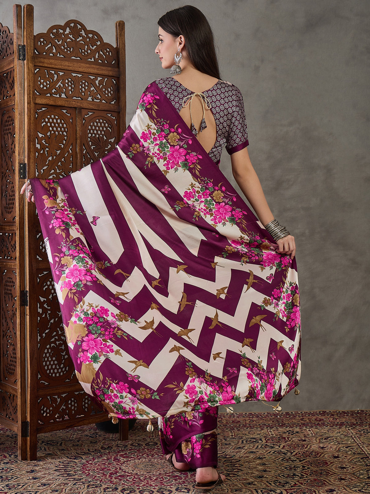 Opulent Wedding Wear Satin Silk Floral Print Designer Saree For Occasion