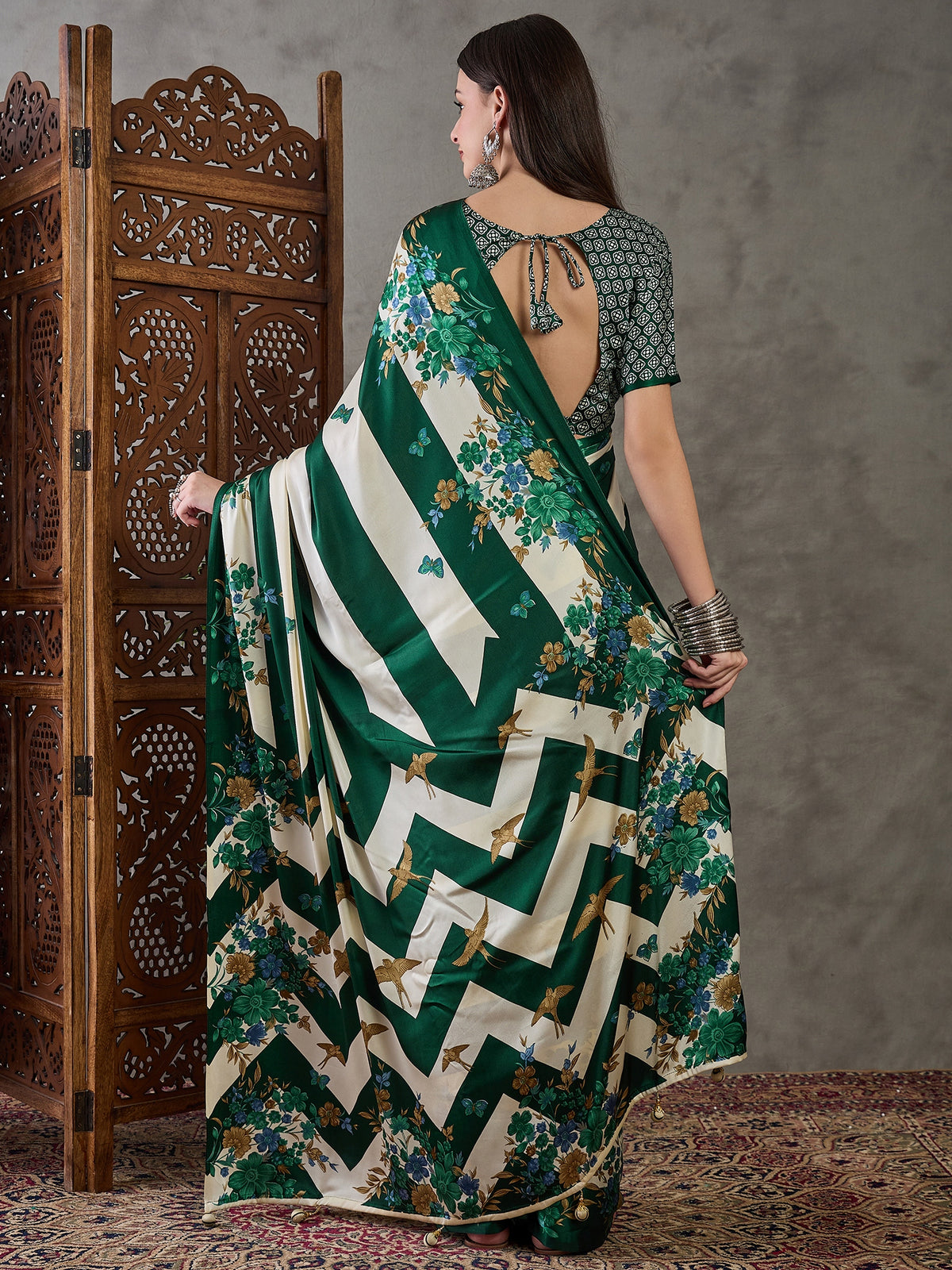 Opulent Wedding Wear Satin Silk Floral Print Designer Saree For Occasion
