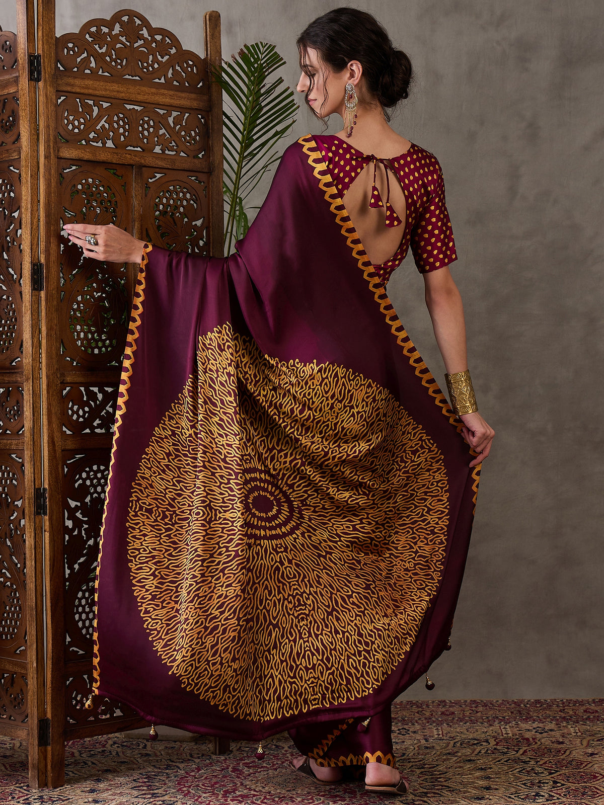 Whimsical Party Wear Silk Print Design Fancy Saree With Unstitched Blouse Piece