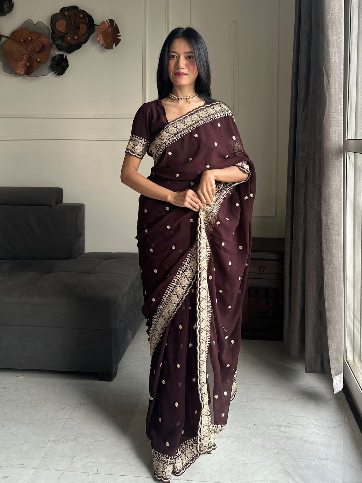 Exquisite Party Wear Soft Faux Georgette Embroidery n Sequence Zari Work Fancy Designer Saree With Unstithced Blouse Piece