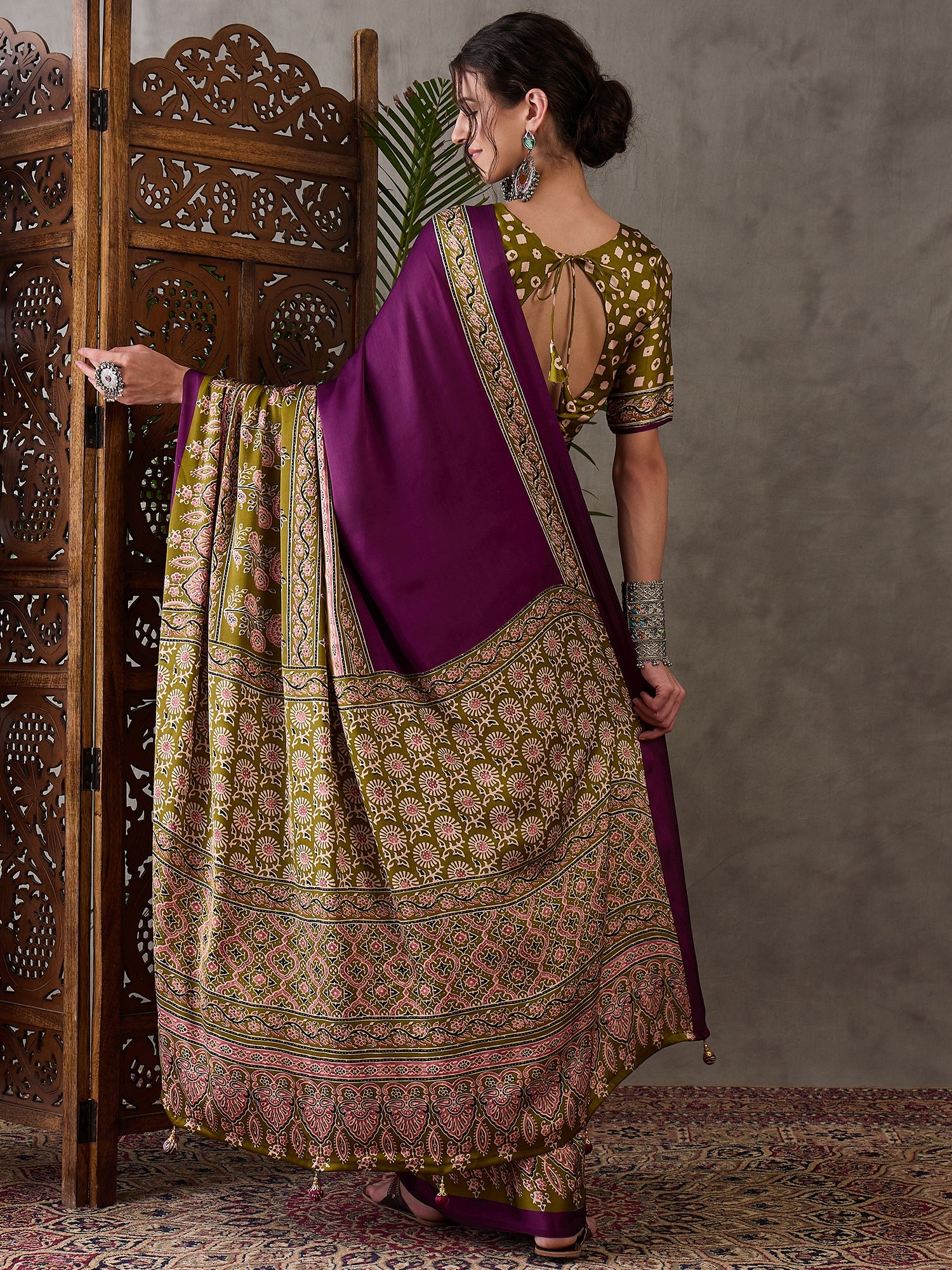 Desiring Festive Wear Satin Silk Ajrak Print Rich Pallu Fancy Saree With Unstitched Blouse Piece
