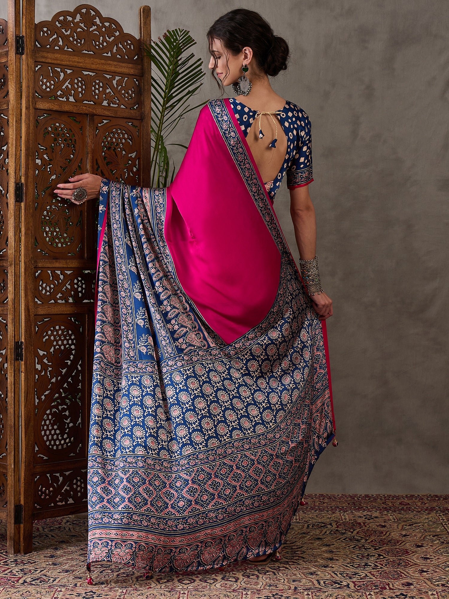 Desiring Festive Wear Satin Silk Ajrak Print Rich Pallu Fancy Saree With Unstitched Blouse Piece