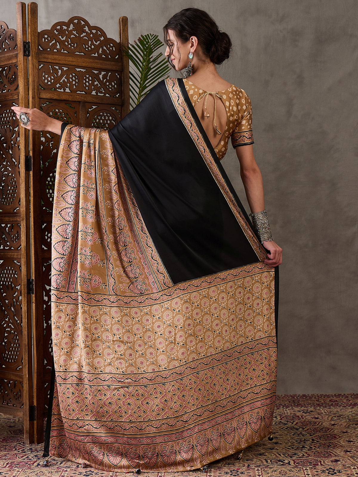 Desiring Festive Wear Satin Silk Ajrak Print Rich Pallu Fancy Saree With Unstitched Blouse Piece