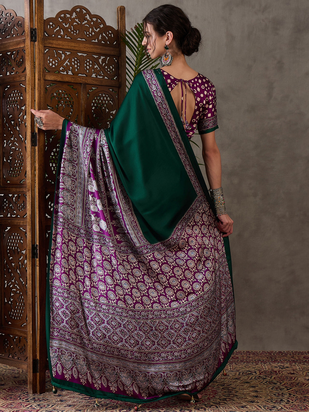 Desiring Festive Wear Satin Silk Ajrak Print Rich Pallu Fancy Saree With Unstitched Blouse Piece