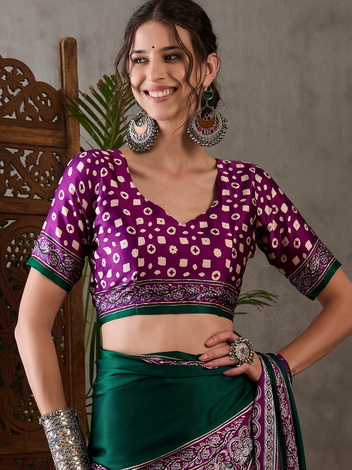 Desiring Festive Wear Satin Silk Ajrak Print Rich Pallu Fancy Saree With Unstitched Blouse Piece
