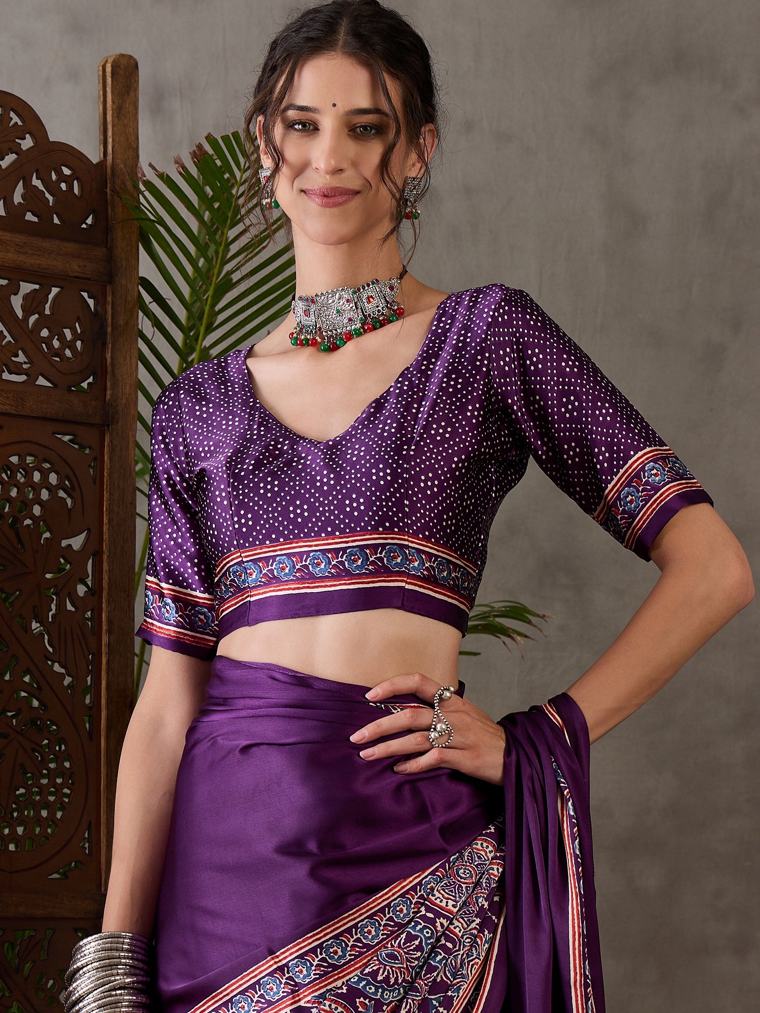 Heritage Function Wear Satin Silk Ajrak Print Rich Pallu Fancy Saree With Unstitched Blouse Piece