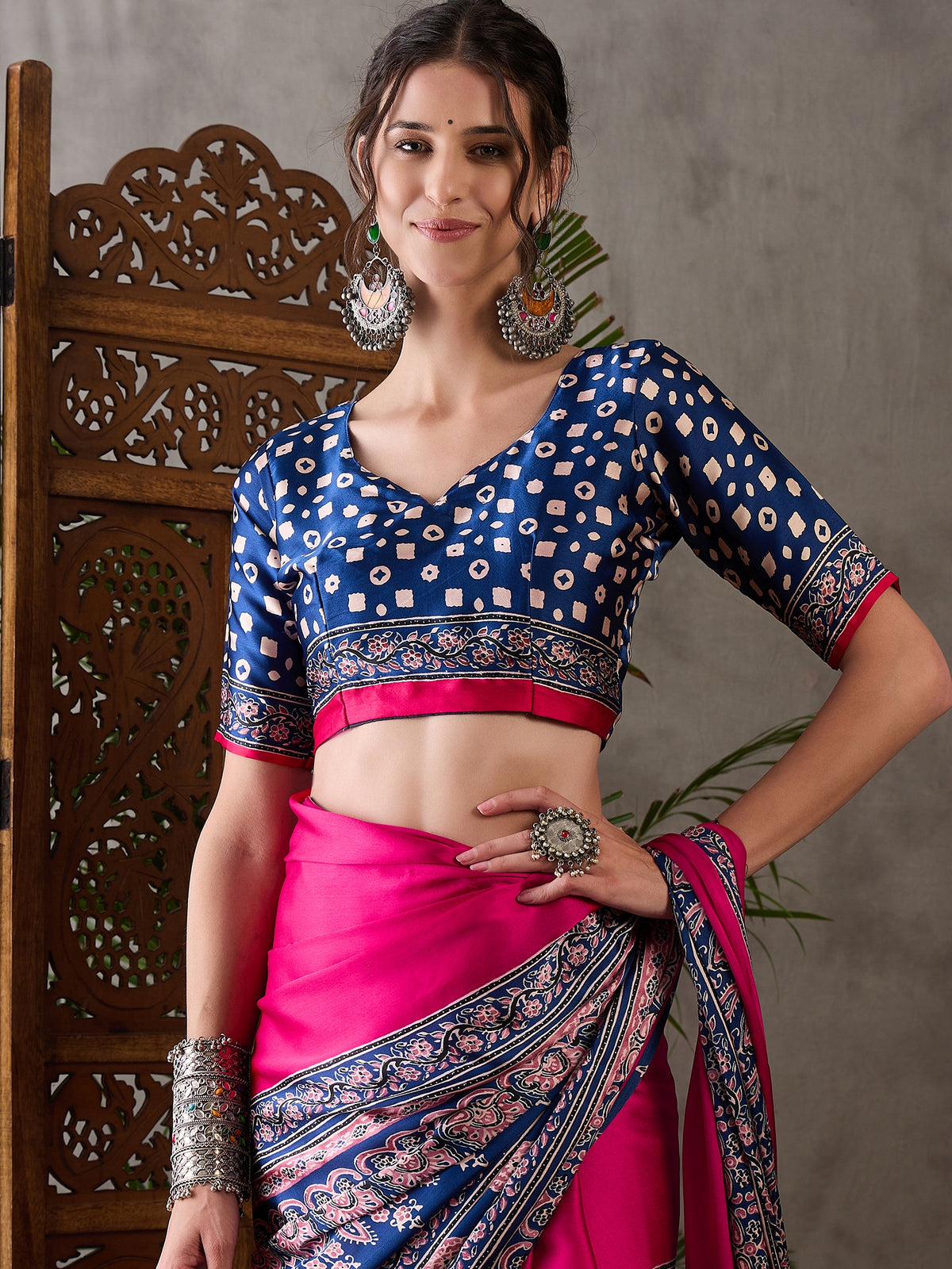 Desiring Festive Wear Satin Silk Ajrak Print Rich Pallu Fancy Saree With Unstitched Blouse Piece