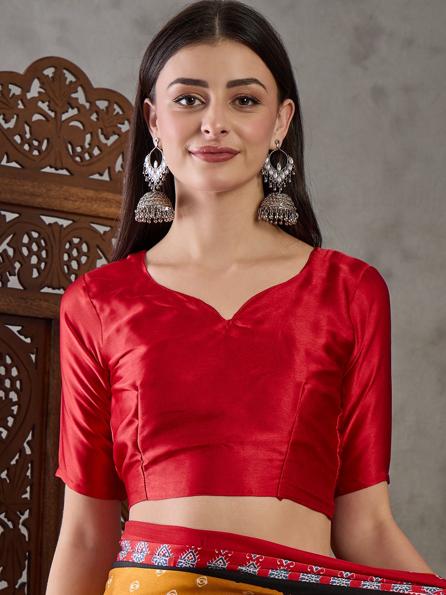 Captivating Party Wear Satin Silk Ajrak Print Rich Pallu Fancy Saree With Unstitched Blouse Piece