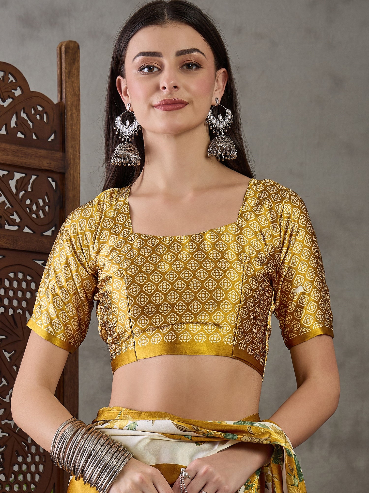 Opulent Wedding Wear Satin Silk Floral Print Designer Saree For Occasion