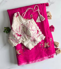 Load image into Gallery viewer, Latest Wedding Wear Chanderi Cotton Embroidery n Tussels Work Fancy Designer Saree With Stitched Blouse
