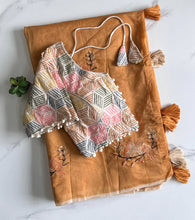 Load image into Gallery viewer, Latest Wedding Wear Chanderi Cotton Embroidery n Tussels Work Fancy Designer Saree With Stitched Blouse
