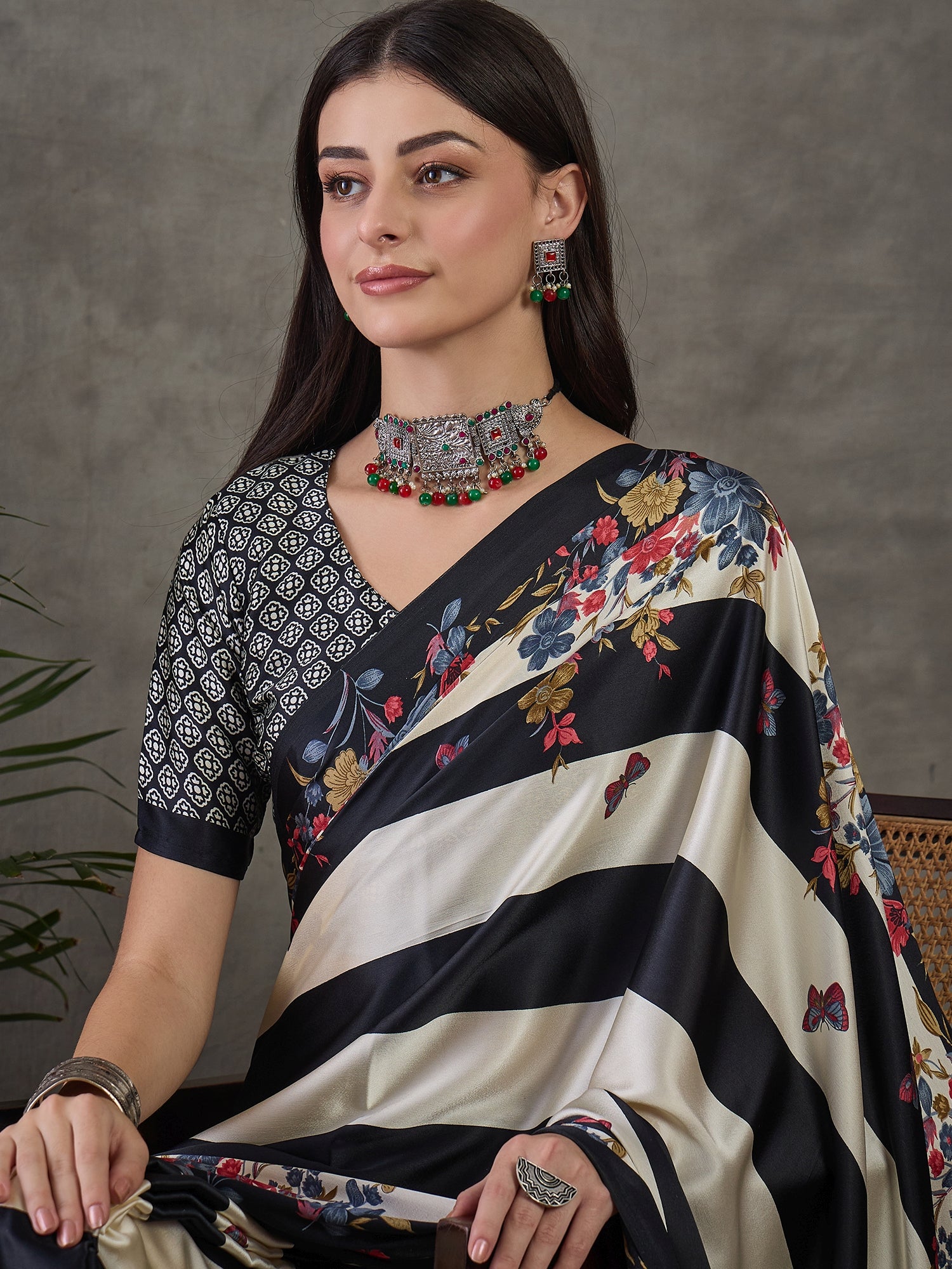 Opulent Wedding Wear Satin Silk Floral Print Designer Saree For Occasion