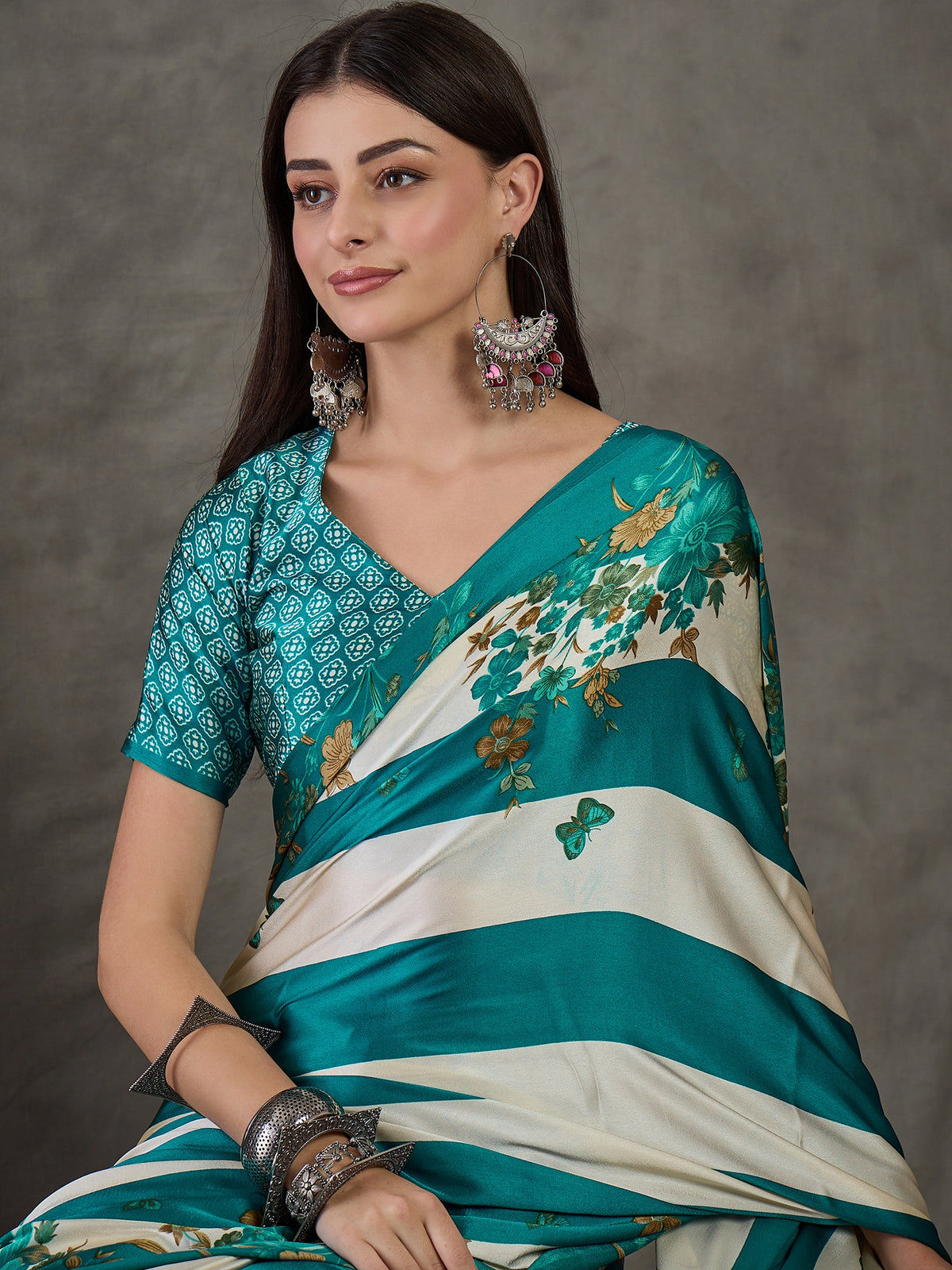 Opulent Wedding Wear Satin Silk Floral Print Designer Saree For Occasion