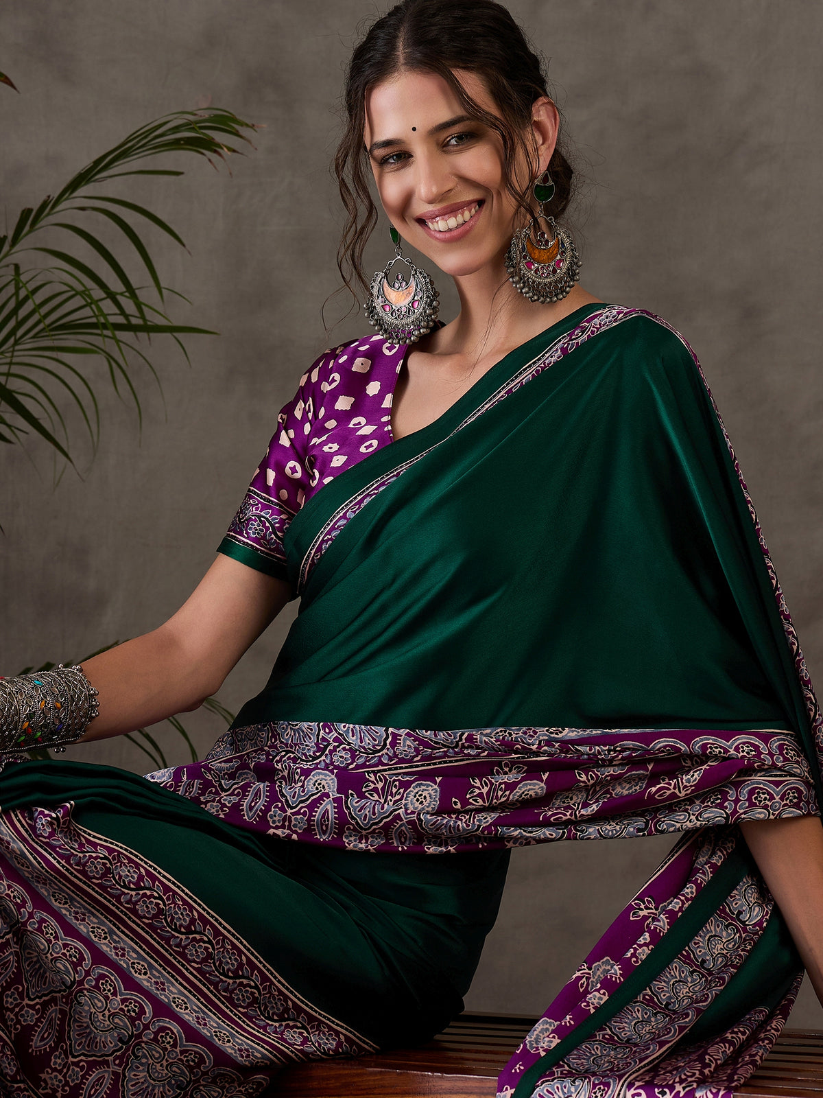 Desiring Festive Wear Satin Silk Ajrak Print Rich Pallu Fancy Saree With Unstitched Blouse Piece