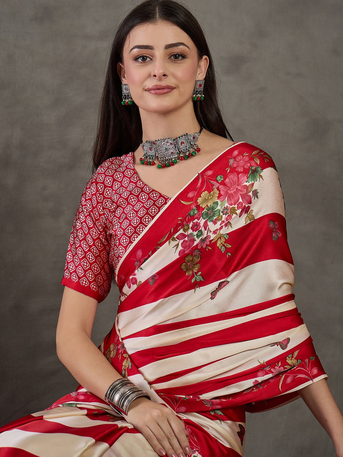 Opulent Wedding Wear Satin Silk Floral Print Designer Saree For Occasion