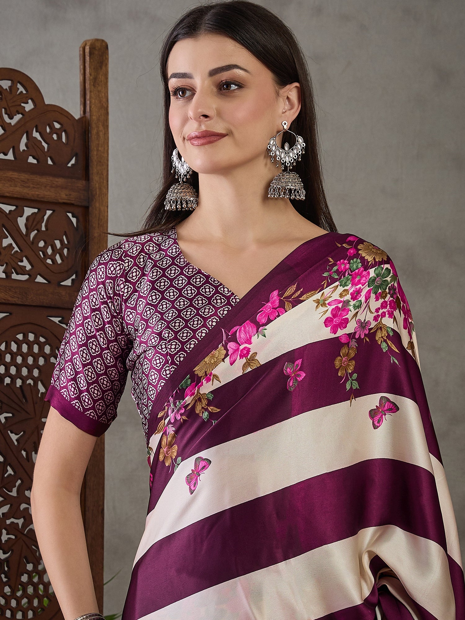 Opulent Wedding Wear Satin Silk Floral Print Designer Saree For Occasion