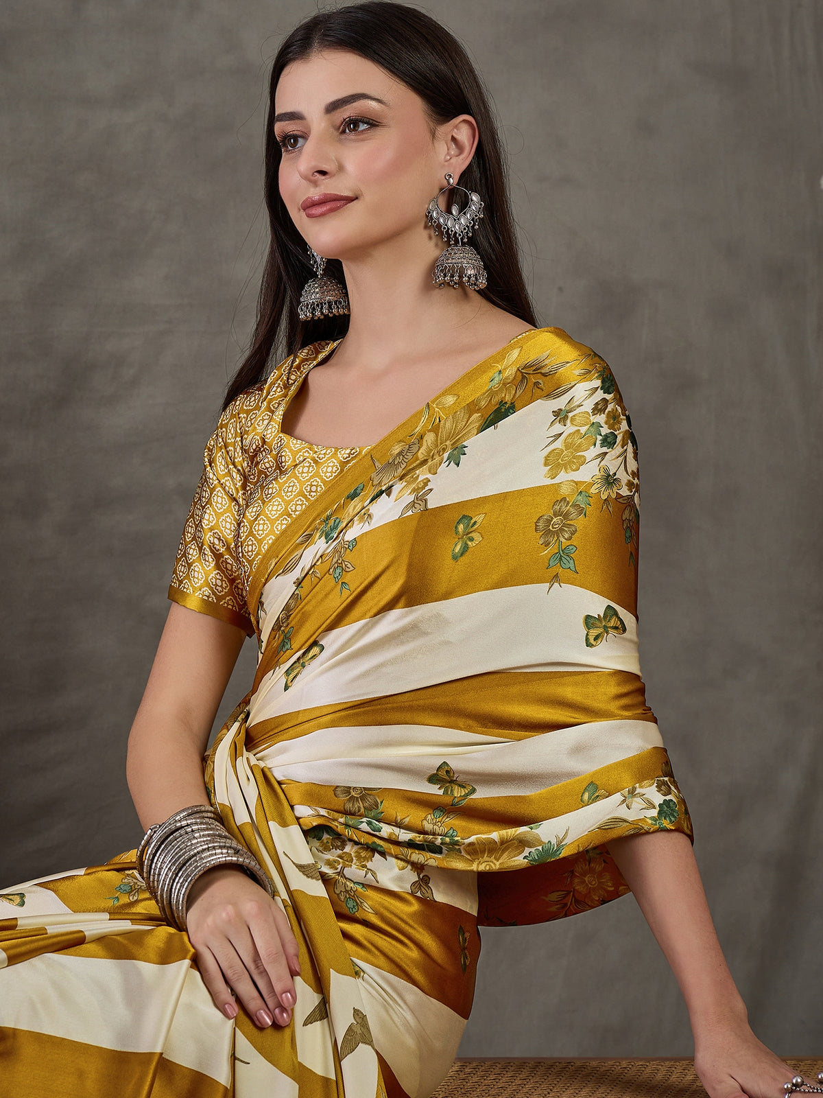 Opulent Wedding Wear Satin Silk Floral Print Designer Saree For Occasion