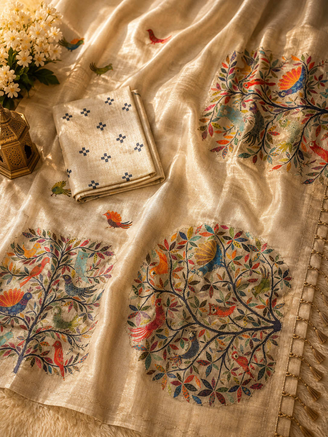 Opulent Party Wear Soft Silk Kalamkari Print Embroidery Work Designer Saree For Occasion
