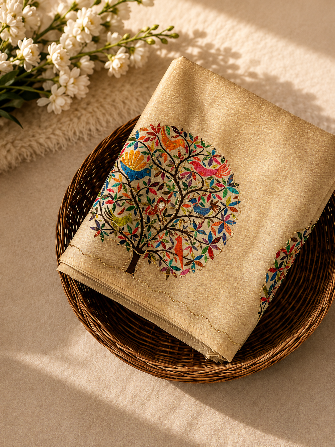 Opulent Party Wear Soft Silk Kalamkari Print Embroidery Work Designer Saree For Occasion