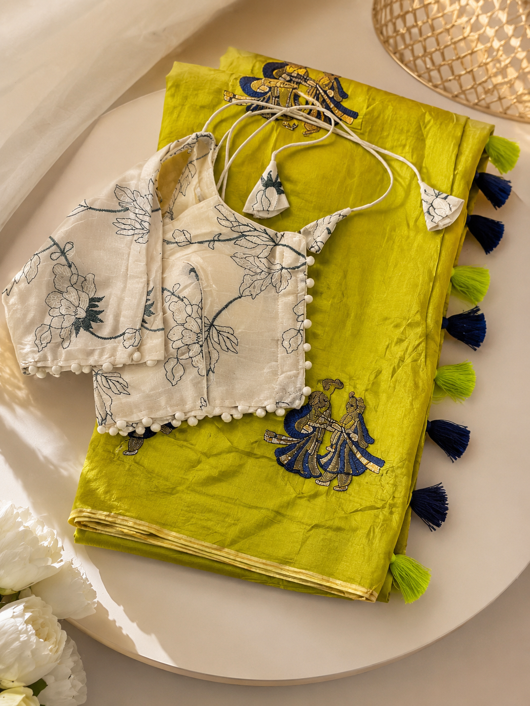 Captivating Party Wear Chanderi Cotton Embroidery n Tussels Work Fancy Designer Saree With Stitched Blouse