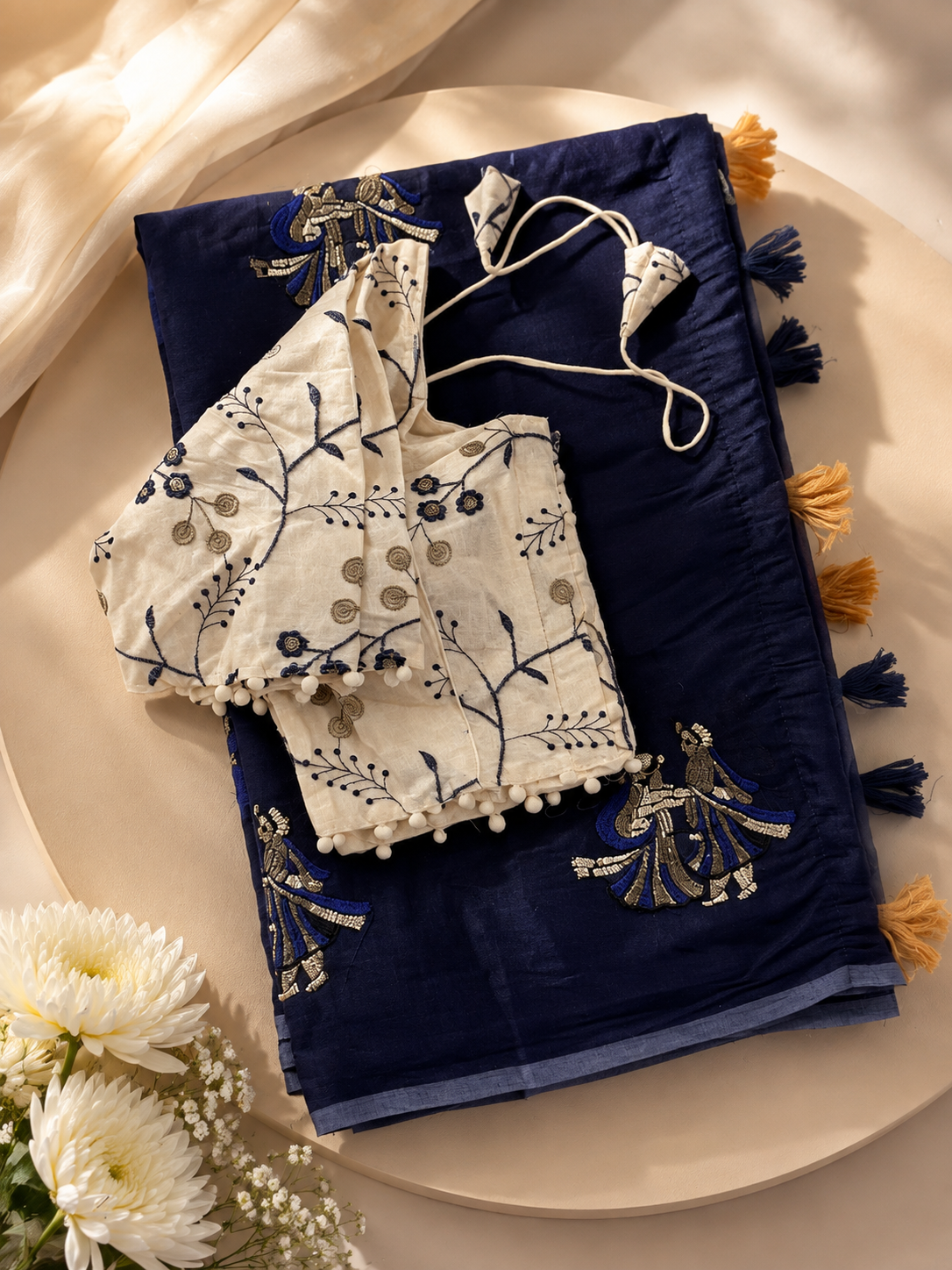 Captivating Party Wear Chanderi Cotton Embroidery n Tussels Work Fancy Designer Saree With Stitched Blouse