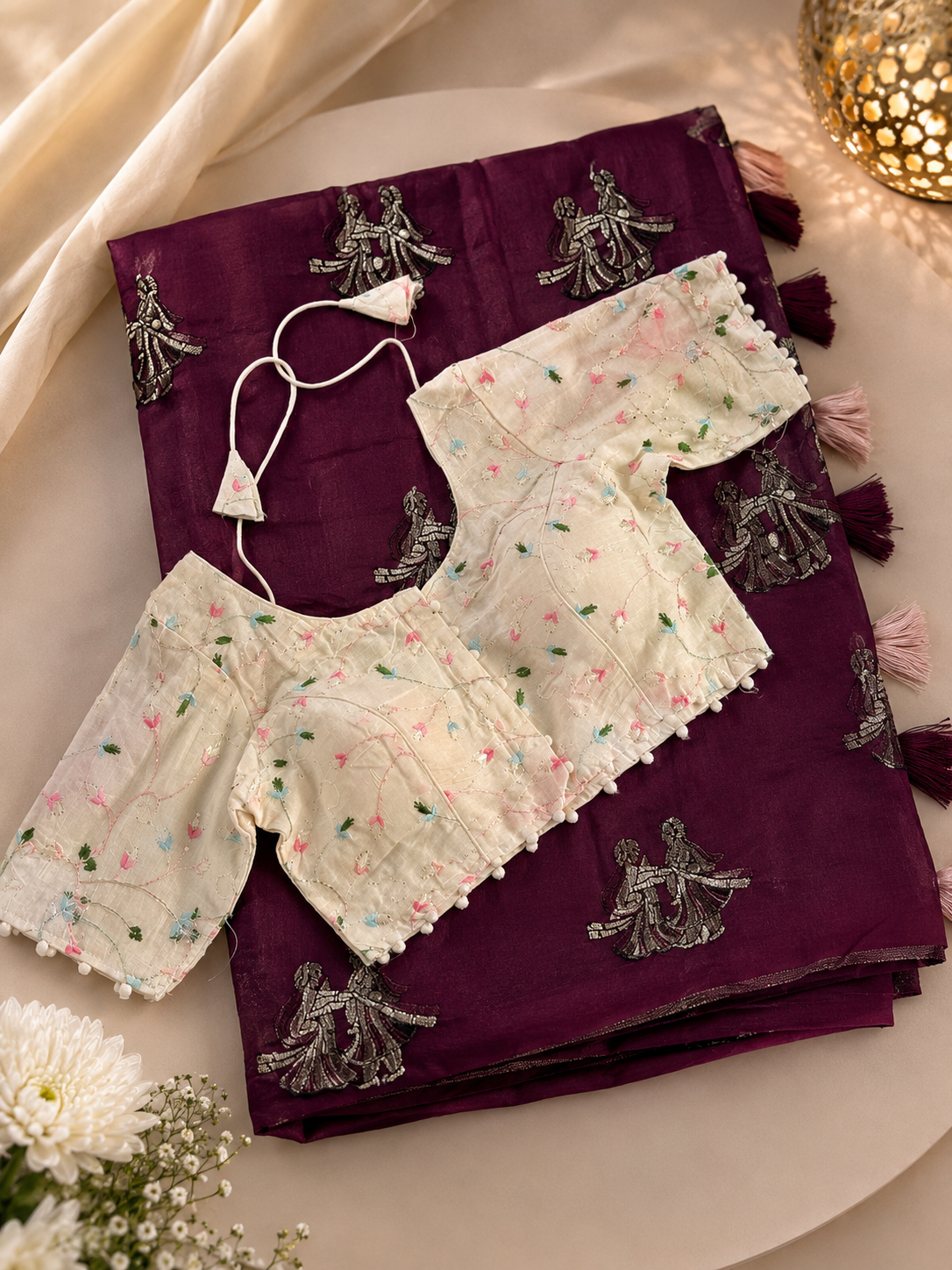 Captivating Party Wear Chanderi Cotton Embroidery n Tussels Work Fancy Designer Saree With Stitched Blouse