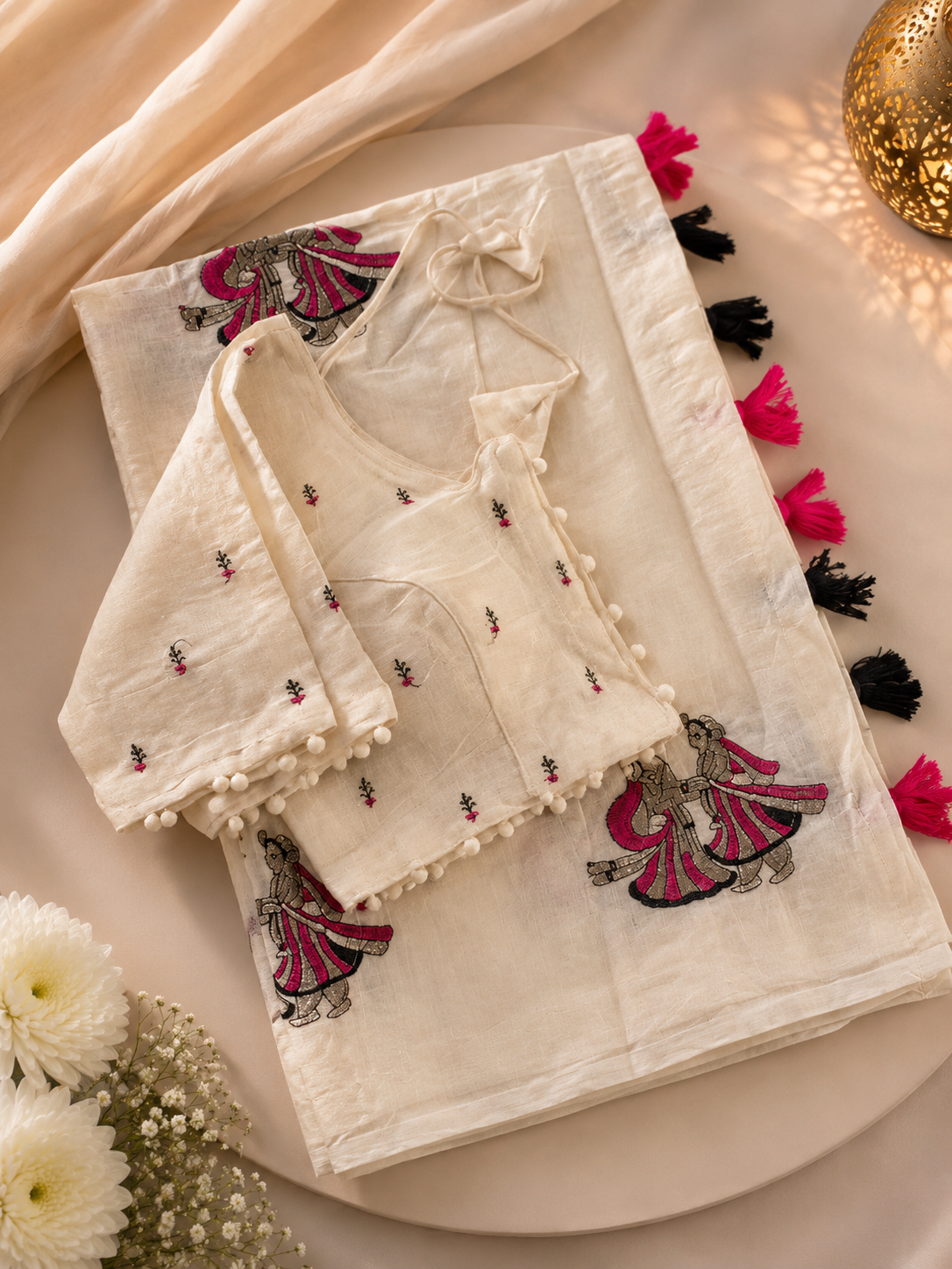 Captivating Party Wear Chanderi Cotton Embroidery n Tussels Work Fancy Designer Saree With Stitched Blouse