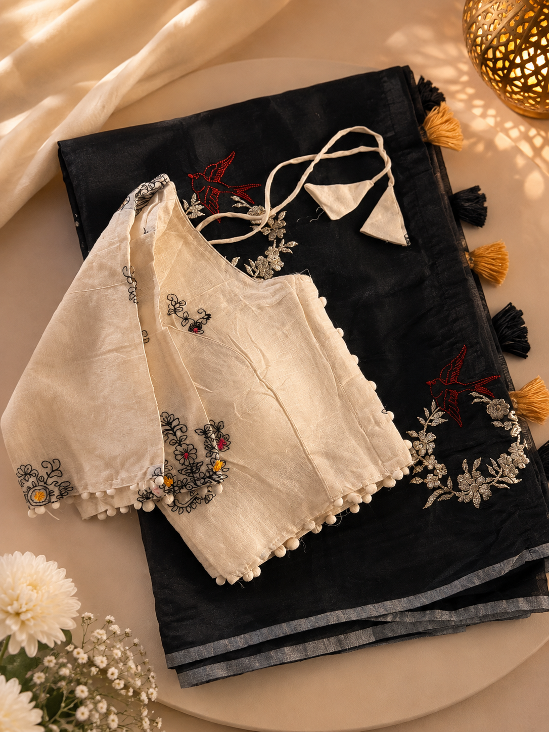 Blossom Chanderi Cotton Embroidery n Tussels Work Fancy Designer Festive Wear Saree With Stitched Blouse