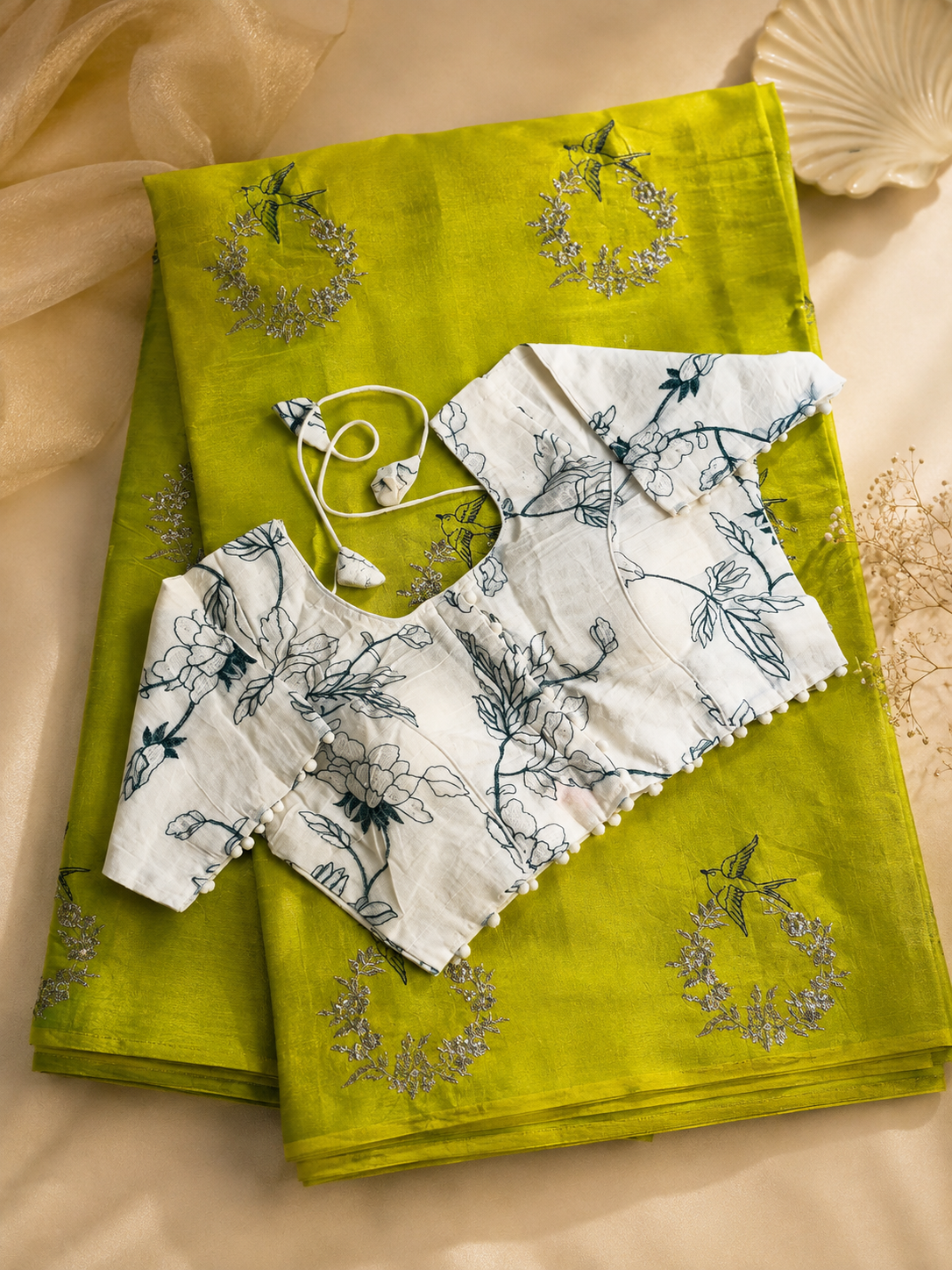 Blossom Chanderi Cotton Embroidery n Tussels Work Fancy Designer Festive Wear Saree With Stitched Blouse