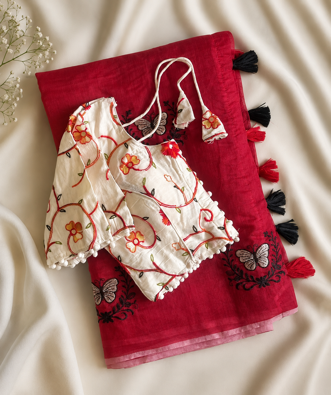 Luxuriant Party Wear Chanderi Cotton Heavy Embroidered n Tussels Work Fancy Designer Wedding Wear Saree With Stitched Blouse