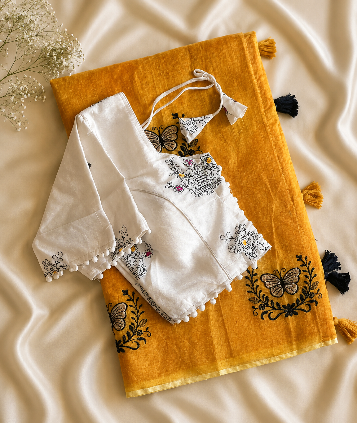 Luxuriant Party Wear Chanderi Cotton Heavy Embroidered n Tussels Work Fancy Designer Wedding Wear Saree With Stitched Blouse