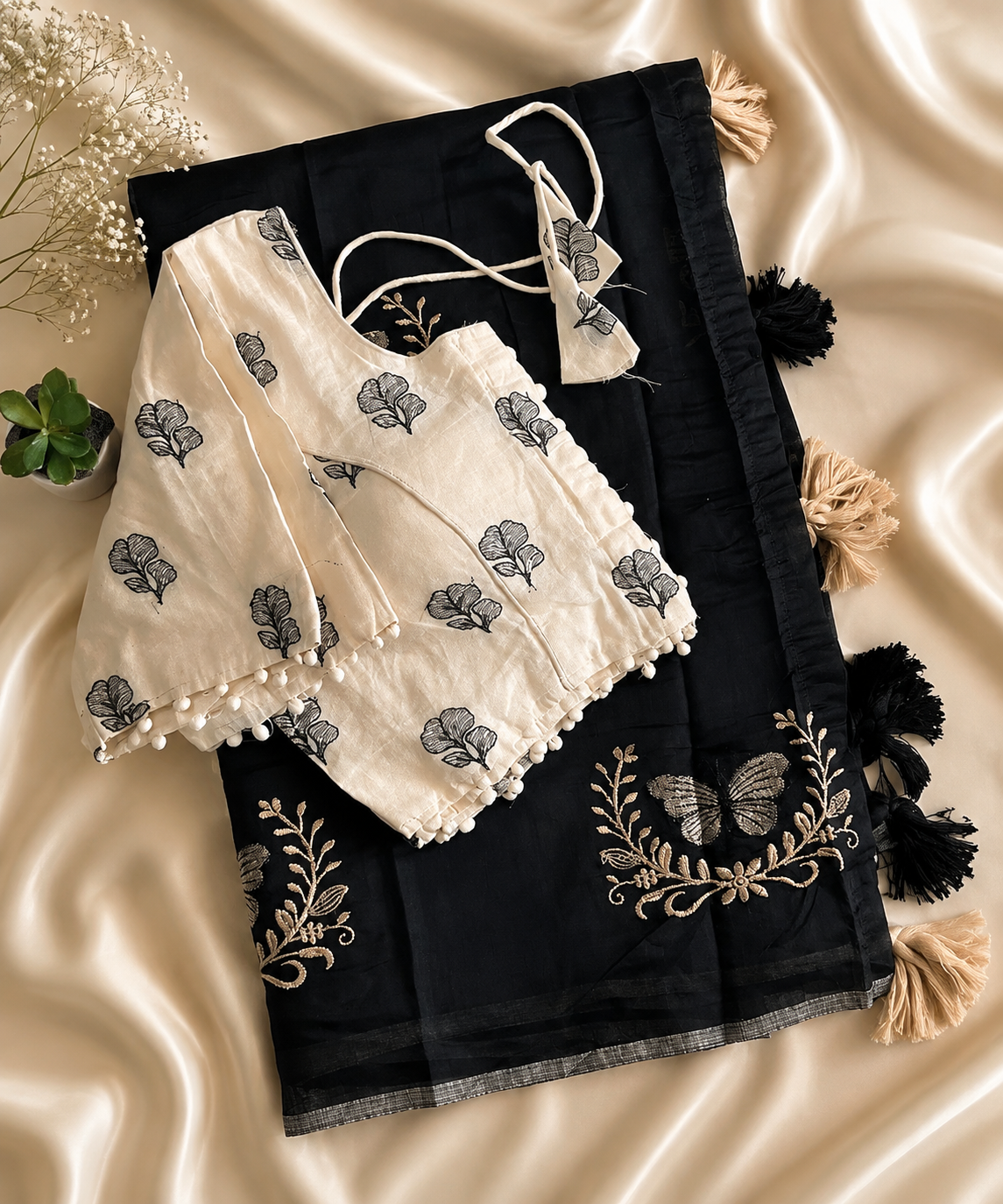 Luxuriant Party Wear Chanderi Cotton Heavy Embroidered n Tussels Work Fancy Designer Wedding Wear Saree With Stitched Blouse